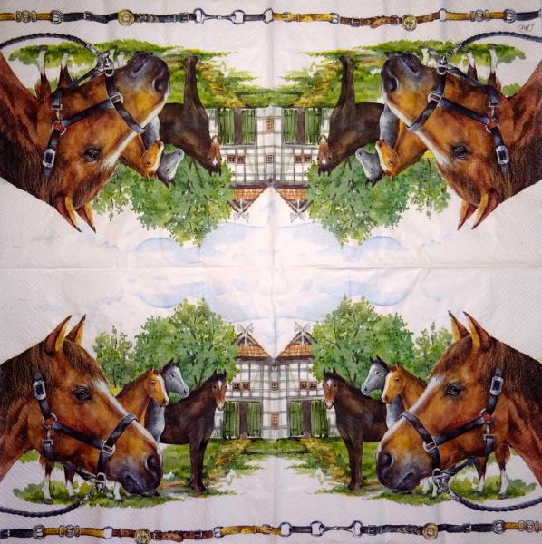 031 Horses - 3-ply (purple) - 35x35cm